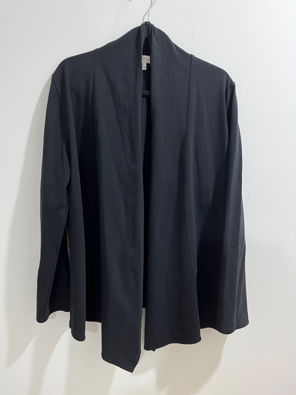 Tradition Women’s Open Cardigan Large Black Waterfall Cotton Lightweight Stretch